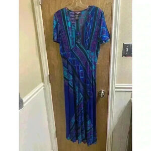 Vintage Saint Tropez West Southwestern Geometric 90s Dress Purple/Blue/Blk Sz 8